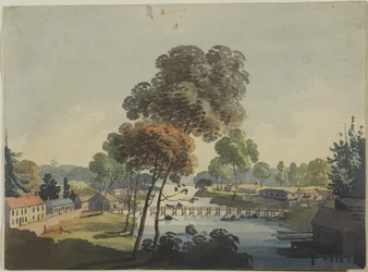 Pueblo de Chippawa cerca de las Cataratas del Niágara, c.1801