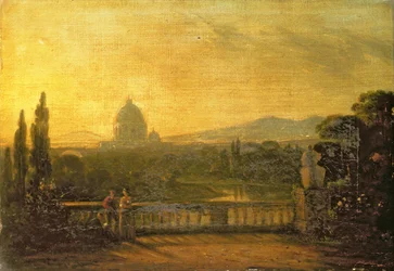 Vista de San Pedro, Roma desde la terraza de una villa