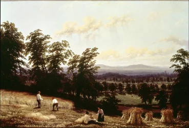 Pilas de heno cerca de un río, cerca de Harford, Warwickshire, 1872