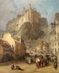 Castillo de Edimburgo desde el Mercado de Hierba, Escocia