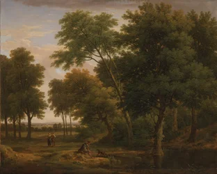 Paisaje boscoso con figuras, c.1745 (óleo sobre lienzo)