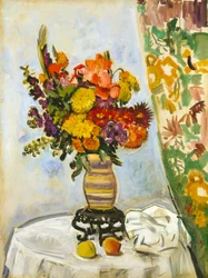 Flores en un jarrón chino (óleo sobre lienzo)