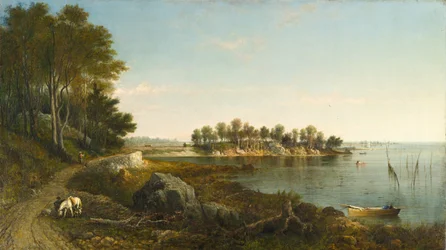 Mañana, vista en la isla de Smith, bahía de Norwalk, Connecticut