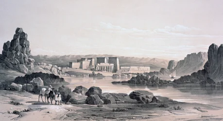 Philae, mirando al sur, Egipto, 1843