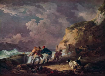 Orilla del mar: Pescadores arrastrando un bote, 1791