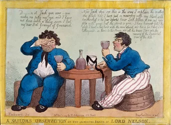 Observación de un marinero sobre la lamentada muerte de Lord Nelson, grabado por Thomas Rowlandson, publicado por Rudolph Ackermann, 3 de diciembre de 1805