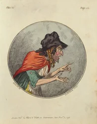 Caricatura de una anciana, grabado por Isaac Cruikshank