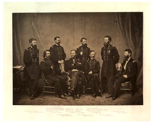 Sherman y sus generales [Blair añadido de otro negativo antes de imprimir], 1865