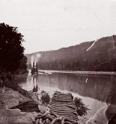 Transporte de EE.UU. en rápidos, río Tennessee, El Suck - río Tennessee debajo de Chattanooga..., ca. 1864