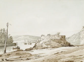Briton Ferry (aguada sepia y lápiz sobre papel)