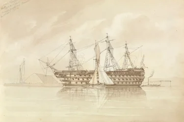 HMS "Trafalgar" frente a Sheerness, desde el "Shannon", 28 de diciembre de 1850