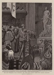 La Bienvenida de la Ciudad en el Guildhall, el Alcalde estrechando la Mano del Coronel Mackinnon