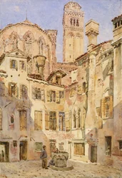 La iglesia de los Frari, Venecia, desde el Campiello San Rocco, 1854