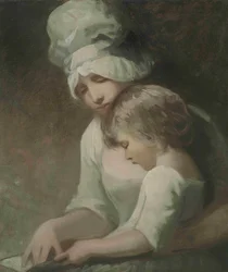 Una madre y su hijo leyendo, Sra. Cumberland y su hijo