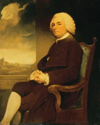 Retrato de Michael Russell, sentado, con el castillo de Dover al fondo