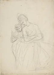 Estudio de retrato de una mujer sentada con un niño