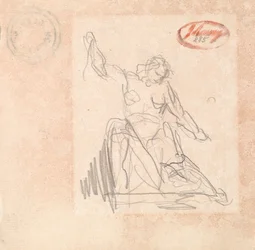 Figura sentada con el brazo levantado