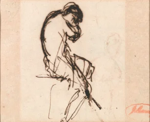 Mujer sentada, ligeramente cubierta