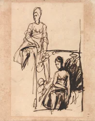 Mujer sentada, dos estudios