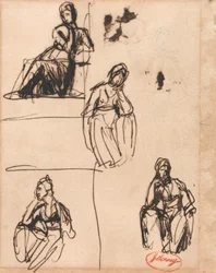 Mujer sentada y medio arrodillada