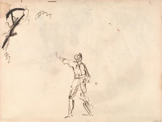 Figura de pie con un brazo levantado, posiblemente Macbeth