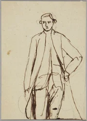 Figura masculina de pie, con la mano izquierda en la cadera, estudio de retrato