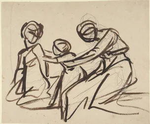 Estudio de dos mujeres sentadas con un niño