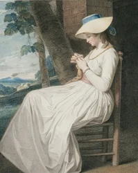 La costurera, grabado por Thomas Cheesman (1760-c.1834), pub. por John y Josiah Boydell, 1787