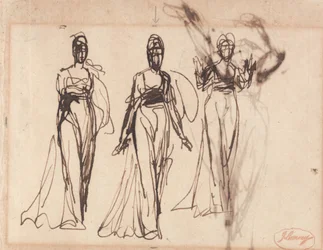 Tres estudios de una mujer de pie, posiblemente Lady MacBeth