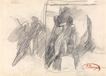 Dos bocetos de una figura medio arrodillada