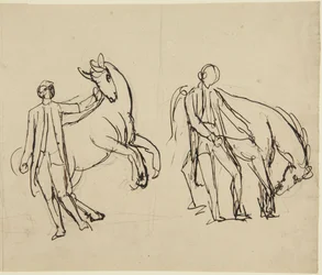 Dos bocetos para un retrato de un hombre con un caballo
