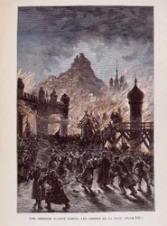 Una inmensa claridad disipó las sombras de la noche (página 330) en «Miguel Strogoff» de Jules Verne