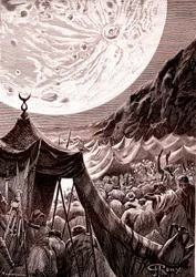 La luna en el desierto de Nubia,SUDAN.Los musulmanes rezan.1888 (grabado)