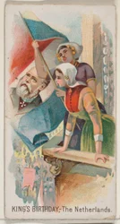 Cumpleaños del Rey, Países Bajos, de la serie Holidays N80 para cigarrillos marca Duke, 1890