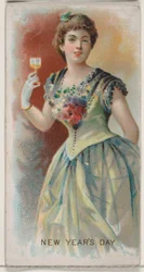 Día de Año Nuevo, Estados Unidos, de la serie de Fiestas N80 para cigarrillos marca Duke, 1890