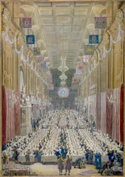Vista de la cena del alcalde en el Guildhall, Ciudad de Londres, 1828