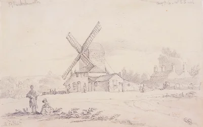 Vista del molino con un molino de viento en Blackheath, Greenwich, Londres, 1833