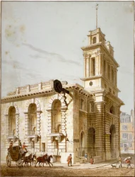 Vista noroeste de la Iglesia de Santa María Woolnoth, Ciudad de Londres, 1812