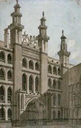 Vista suroeste de la fachada del Guildhall, Ciudad de Londres, 1810