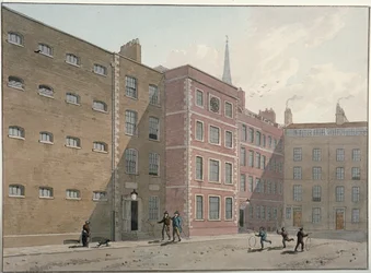 Vista del cuadrángulo en Bridewell, Ciudad de Londres, 1810