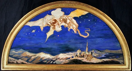 El dragón pasando sobre los viajeros