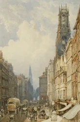 Fleet Street mirando hacia Temple Bar con Old St. Dunstans y St. Clement Danes, 1834