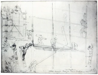 Montando andamios fuera de la casa de Craig, Francis Street, Londres, 1841