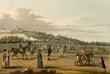 Revisión de las tropas inglesas en Montmartre por el Duque de Wellington, 21 de octubre de 1815, grabado por M. Dubourg, 1817