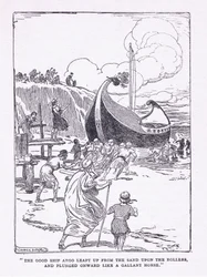 El buen barco Argo saltó de la arena sobre rodillos y avanzó como un caballo valiente, de Los Héroes publicado por George Allen y Unwin 1929
