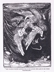 Las ninfas del agua lo llevaron al lago para jugar con él, de Los Héroes publicado por George Allen y Unwin 1929