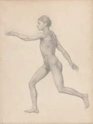 Exposición Anatómica Comparativa de la Estructura del Cuerpo Humano con la de un Tigre y un Ave Común: Figura Humana, Vista Lateral, Sin Disecar (Estudio Finalizado para la Tabla VIII)