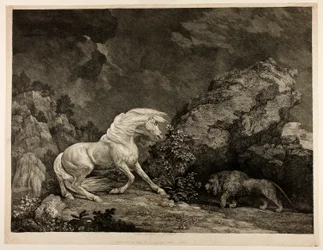 Un caballo asustado por un león
