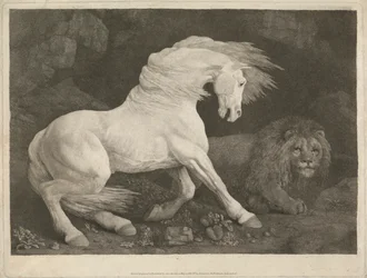 Un caballo asustado por un león