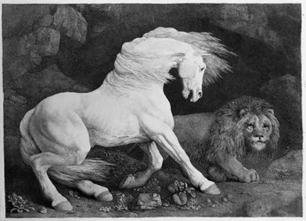 Un caballo asustado por un león, grabado por el artista, 1788